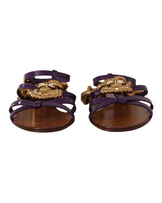 Dolce & Gabbana Brown Purple Leather Devotion Sandals