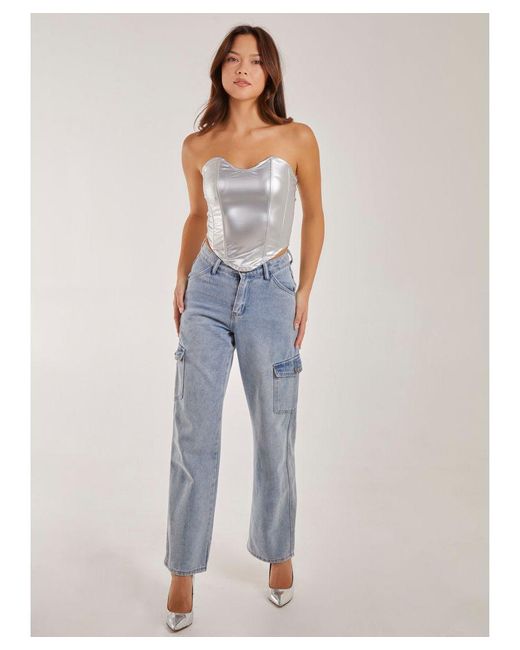 Pink Vanilla Gray Metallic Corset Top