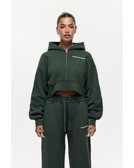 Good For Nothing Green Vintage Wash Cropped Zip Through Hoodie