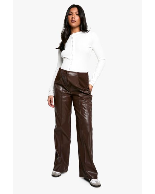 Boohoo Brown Maternity Over Bump Seam Detail Pu Slim Fit Trouser