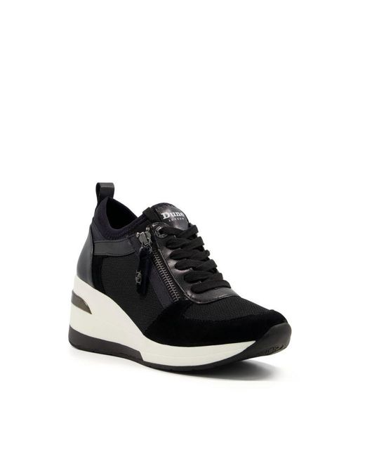 Dune Black Ladies Eilin - Wedge Lace-up Trainers Leather