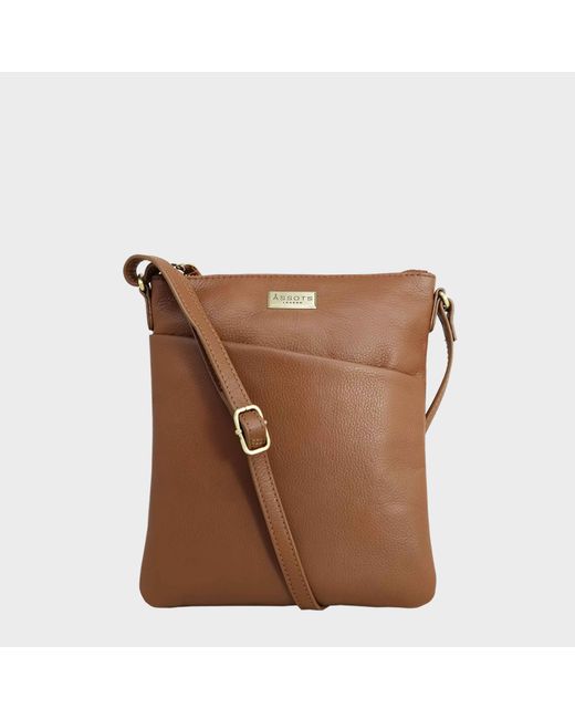 Assots London Brown 'linby' Tan Pebble Grain Leather Crossbody Sling Bag