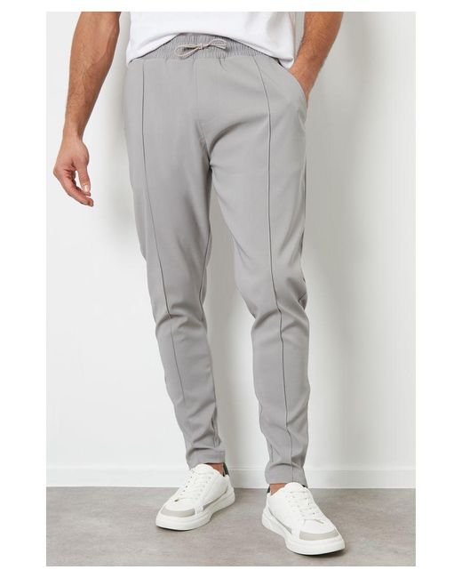 Threadbare Gray Light 'Swinton' Luxe Pull-On Seam Detail Stretch Trousers for men