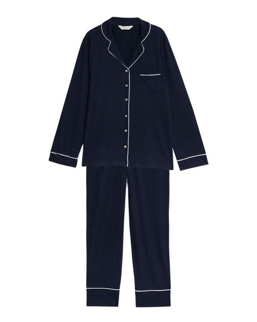 Marks & Spencer Blue Pyjama Set With Piping