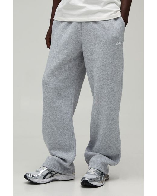 BoohooMAN Gray Straight Fit Signature Embroidered Jogger for men