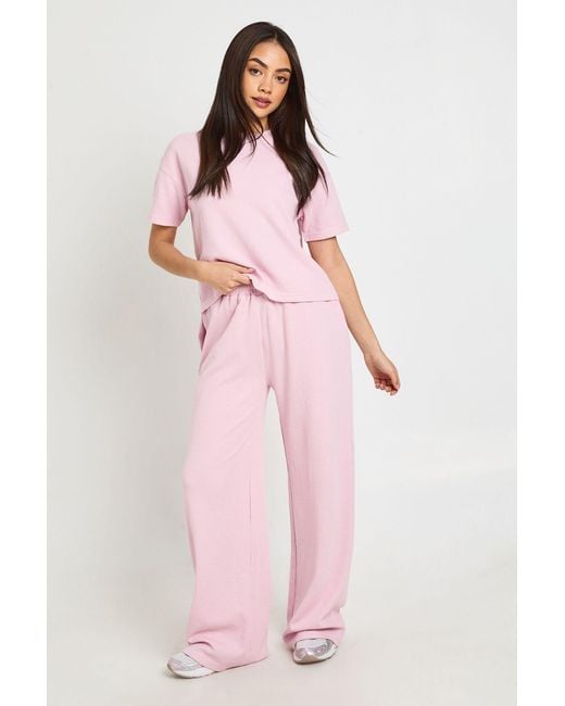 Boohoo Pink Waffle Straight Leg Trouser
