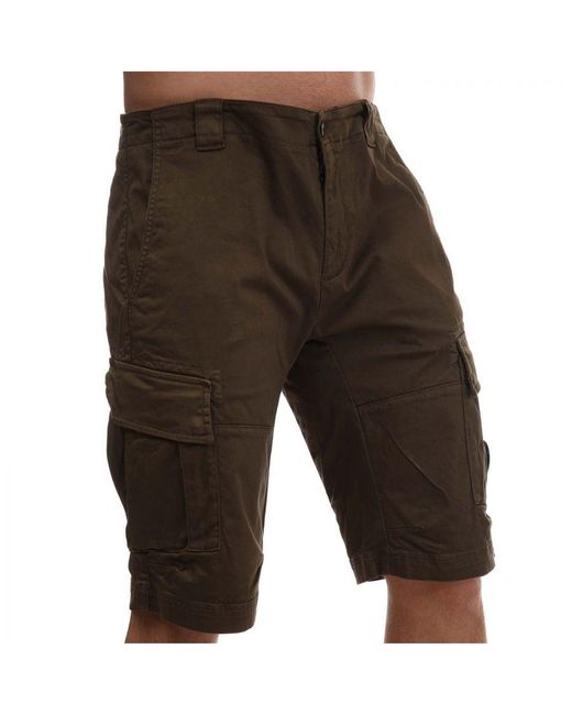 C P Company Green Stretch Sateen Cargo Shorts for men