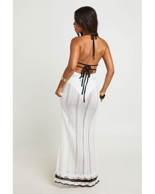 Boohoo White Beach Crochet Starfish Trim Strappy Maxi Dress