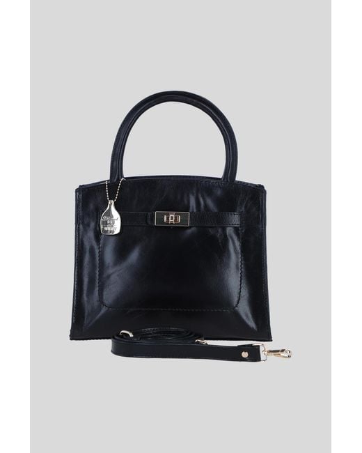 Ashwood Leather Black Genuine Structured Handbag With Detachable Crossbody Strap