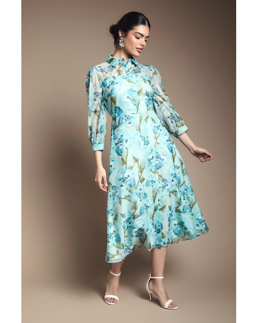 Wallis Green Floral Organza Button Midi Dress