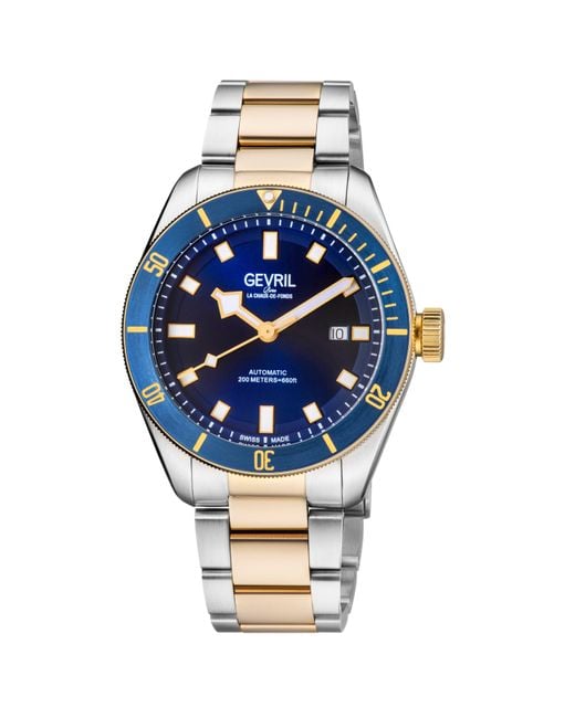 Gevril Blue Yorkville 48604 Sellita Sw200, Swiss Automatic Dial Two Tone Stainless Steel Date Watch for men