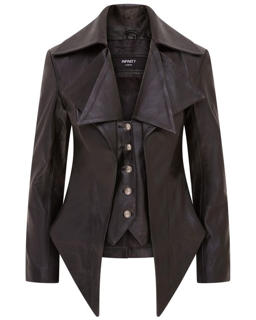 Infinity Leather Black Gothic Mid-Length Edwardian Jacket