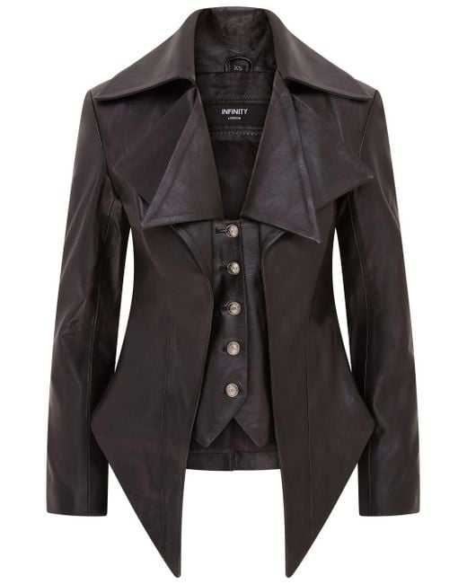 Infinity Leather Dames Gothic Mid-length Edwardian Leren Jas in het Black