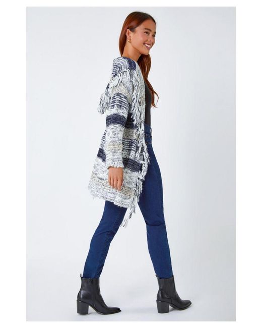Roman Petite Blue Fringed Hooded Cardigan