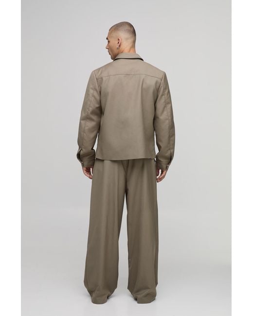 BoohooMAN Brown Wide Fit Tailored Pintuck Co-Ord Trousers for men