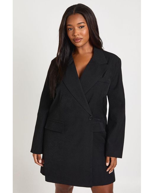 Boohoo Black Plus Wrap Horn Button Oversized Blazer Dress