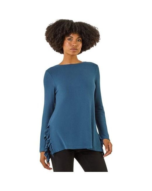 Roman Blue Soft Touch Side Ruffle Top