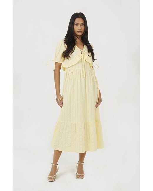 Brave Soul Metallic Puff Sleeve Maxi Dress With Tie And Ruffle Details