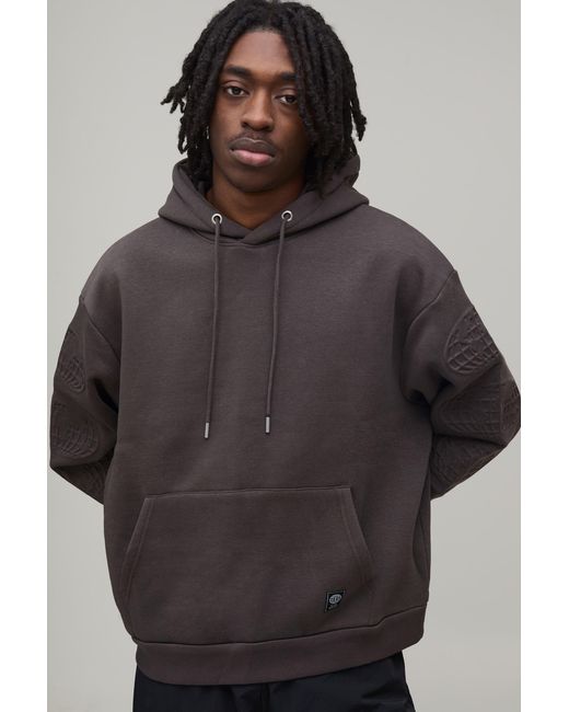 BoohooMAN Gray Oversized Boxy Worldwide Embossed Hoodie for men