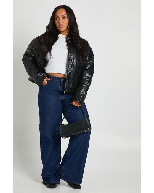 Boohoo Blue Plus Faux Leather Oversized Jacket
