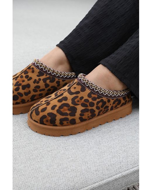 Where's That From Brown Wheres 'Oak' Aztec Detail Faux Fur Lining Mini Boots