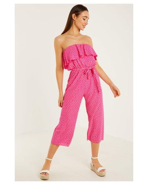 Quiz Pink And White Polka Dot Culotte Jumpsuit