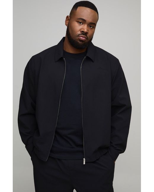 BoohooMAN Blue Plus Textured Woven Seersucker Zip Up Harrington Overshirt for men