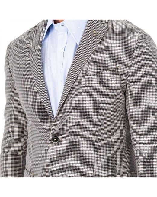 La Martina Gray Long Sleeve Blazer With Lapel Collar Hmja01 for men