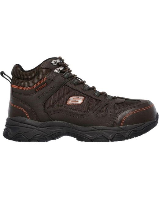 Skechers Brown Ledom Lace Up Waterproof Leather Safety Boots for men