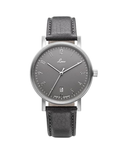 Laco Gray Automatic Mechanical Watch With Date, Stainless Steel Case, Mineral Glass, Leather Strap for men