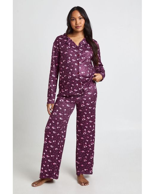 Boohoo Red Maternity Heart Print Long Sleeve Shirt & Trouser Pyjama Set