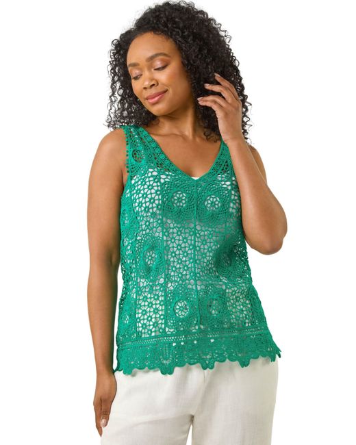 Roman Green Petite Crochet Vest Top