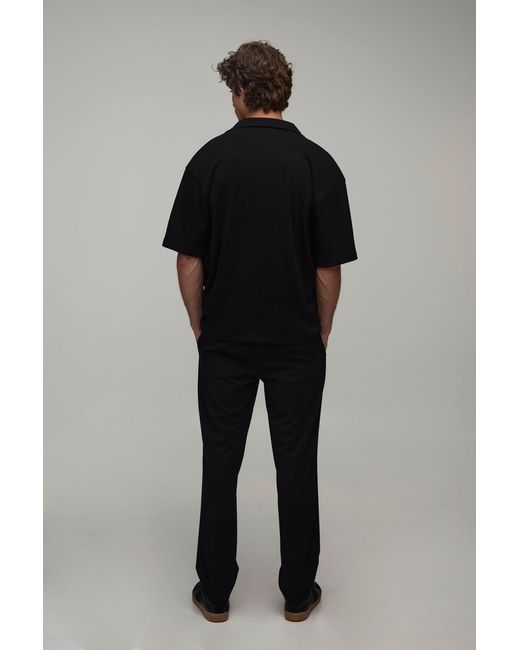 BoohooMAN Black Short Sleeve Ribbed Revere Oversized Shirt for men
