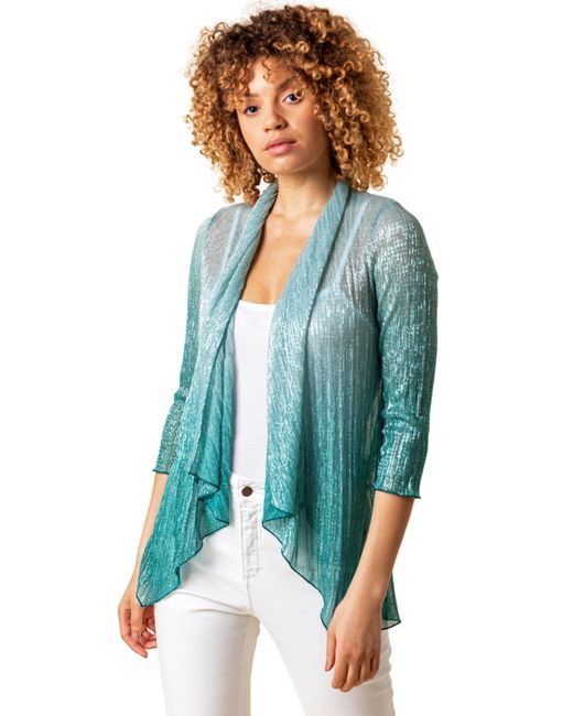 Roman Blue Ombre Metallic Plisse Chiffon Kimono