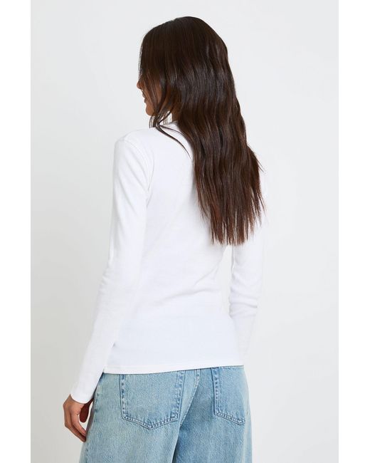 Boohoo White Tall Rib Button Through Long Sleeve Top