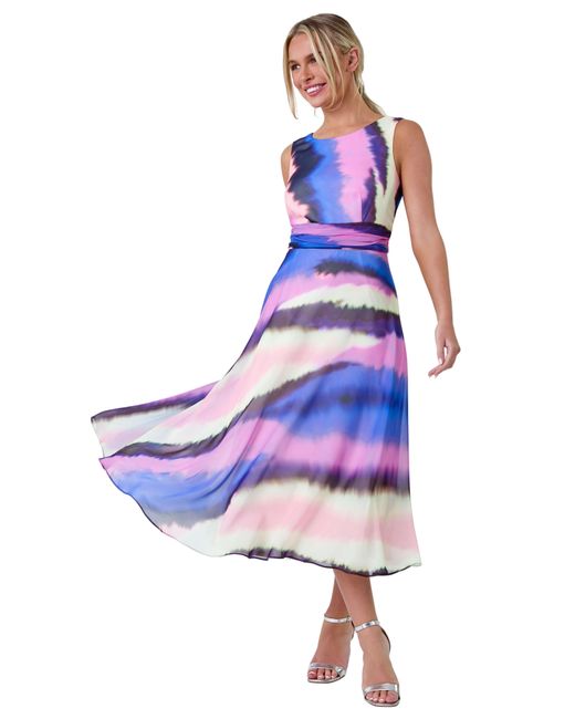 Roman Purple Petite Sleeveless Abstract Print Midi Dress
