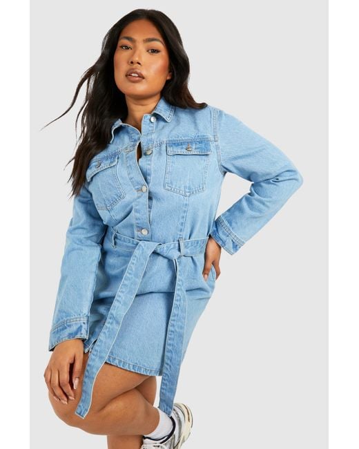 Oversized Denim Denim Dresses Boohoo Boohoo Tie Front Denim Shirt