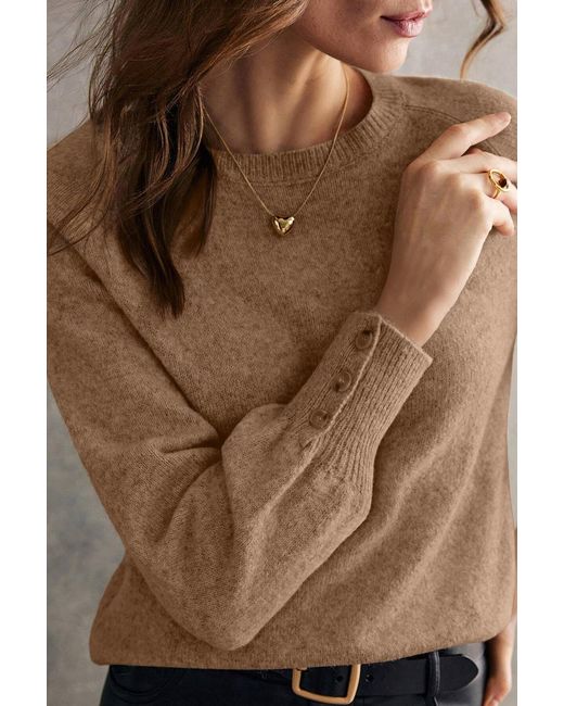 Azura Exchange Brown Pullover Sweater Button Detail