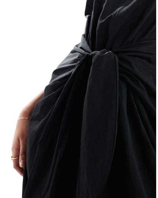 ASOS Black Scoop Neck Tie Front Midi Dress
