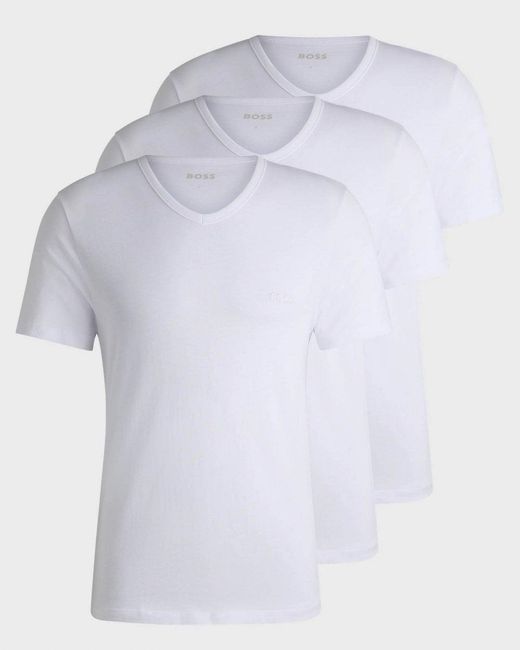 Boss White 3-pack V-neck Underwear T-shirts In Cotton Jersey for men