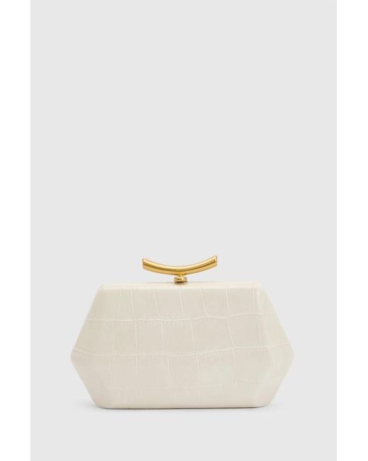Boohoo White Croc Abstract Hard Shell Clutch Bag