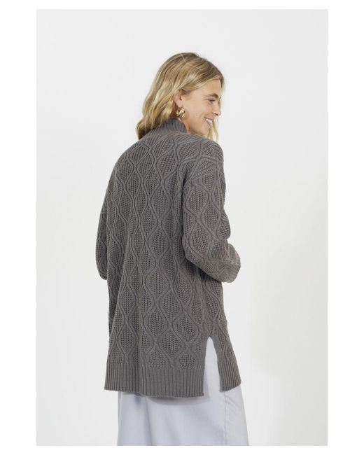 Brave Soul Gray High Neck Cable Knit Tunic Jumper
