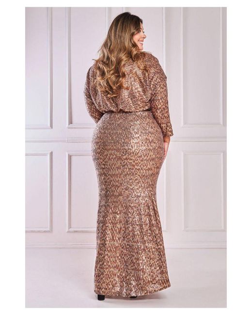 Goddiva Brown Sequin Cowl Maxi Dress