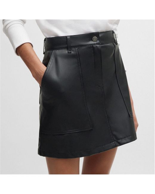 Boss Black Leather Mini A-Line Skirt