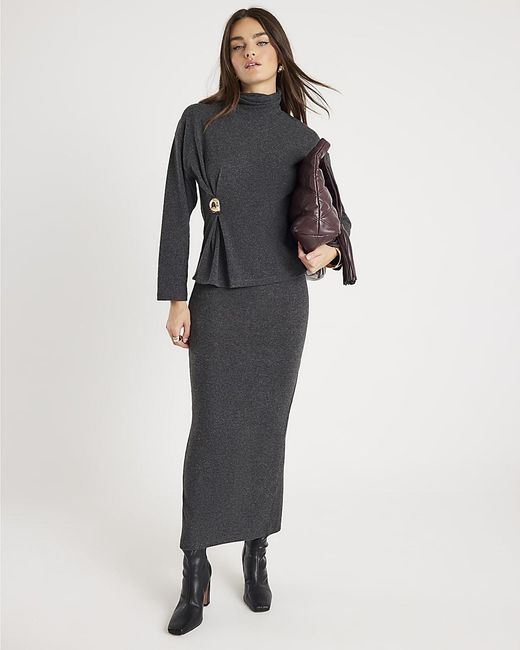River Island Gray Top Long Sleeve Cosy Detail