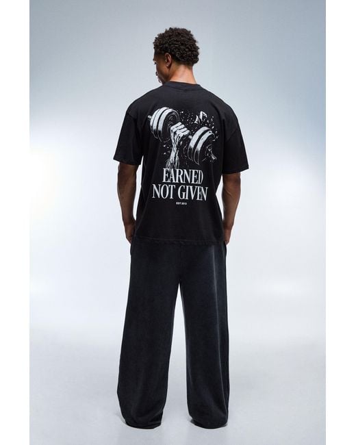 BoohooMAN Black Active Earned Not Given Oversized Extended Neck T-Shirt for men