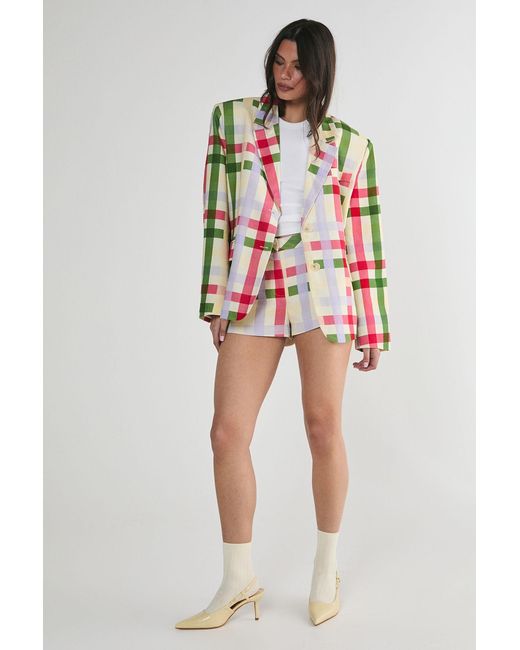 Nasty Gal Linen Mix Gingham Tailored Shorts