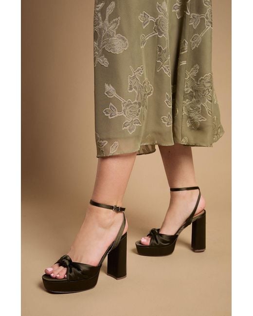 Oasis Natural Melody Satin Knotted Platform High Block Heel Sandals