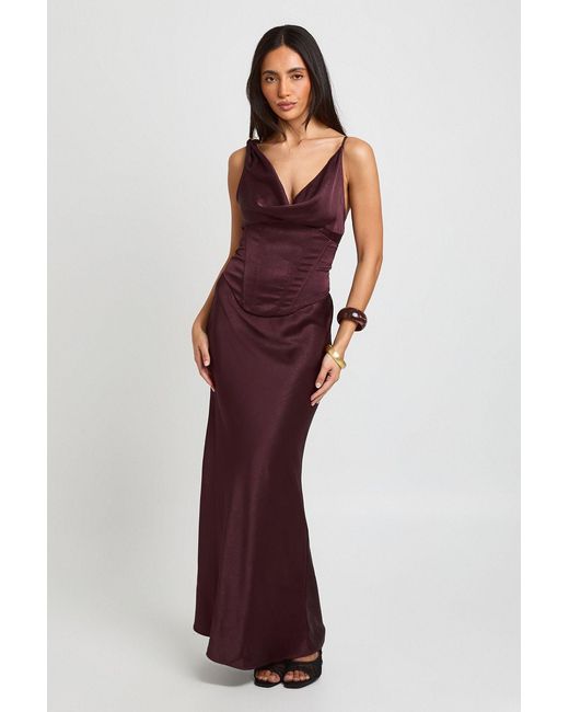 Boohoo Textured Satin Corset Detail Maxi Dress