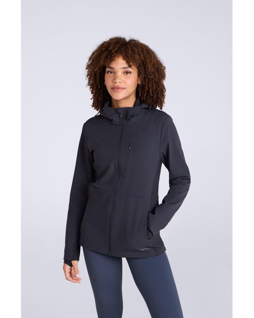 Mountain Warehouse Blue 'Solstice' Active Softshell Jacket Water-Resistant Lightweight Hooded Layer Polyamide